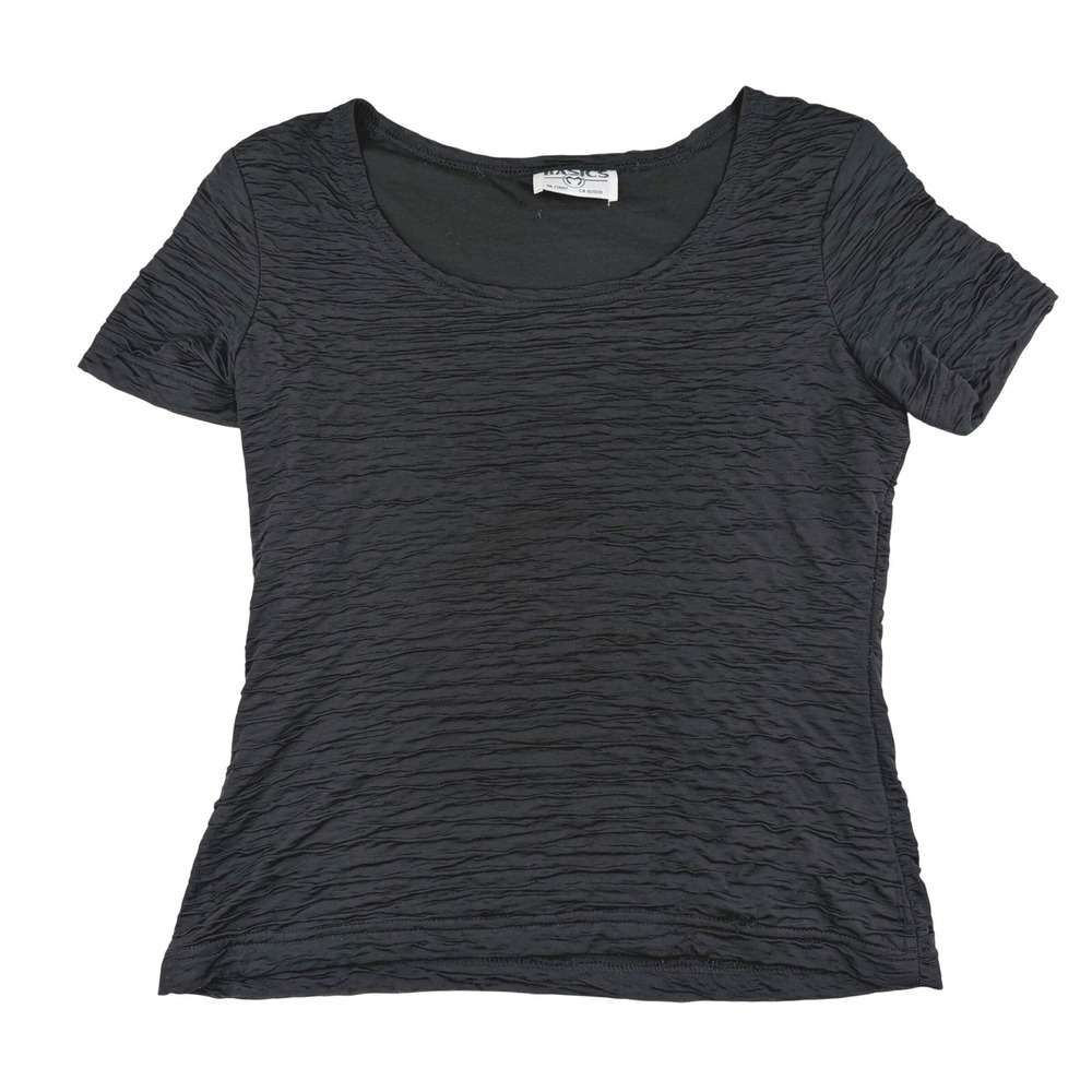 Basics Black Crinkle Popcorn Top‎ Short Sleeve Scoop Neck Y2K Minimalist Medium